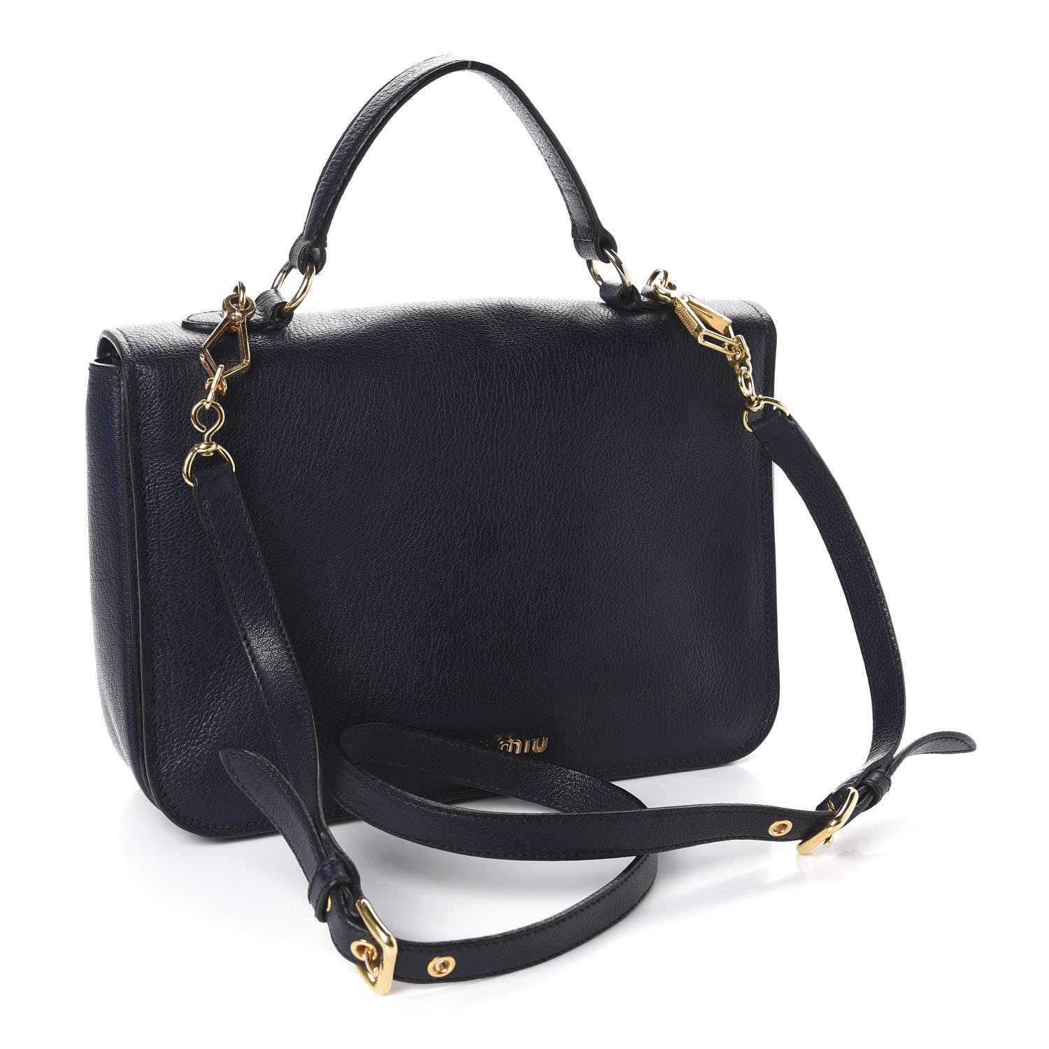 Miu Miu Goatskin Madras Shoulder Bag Navy 4 of 13