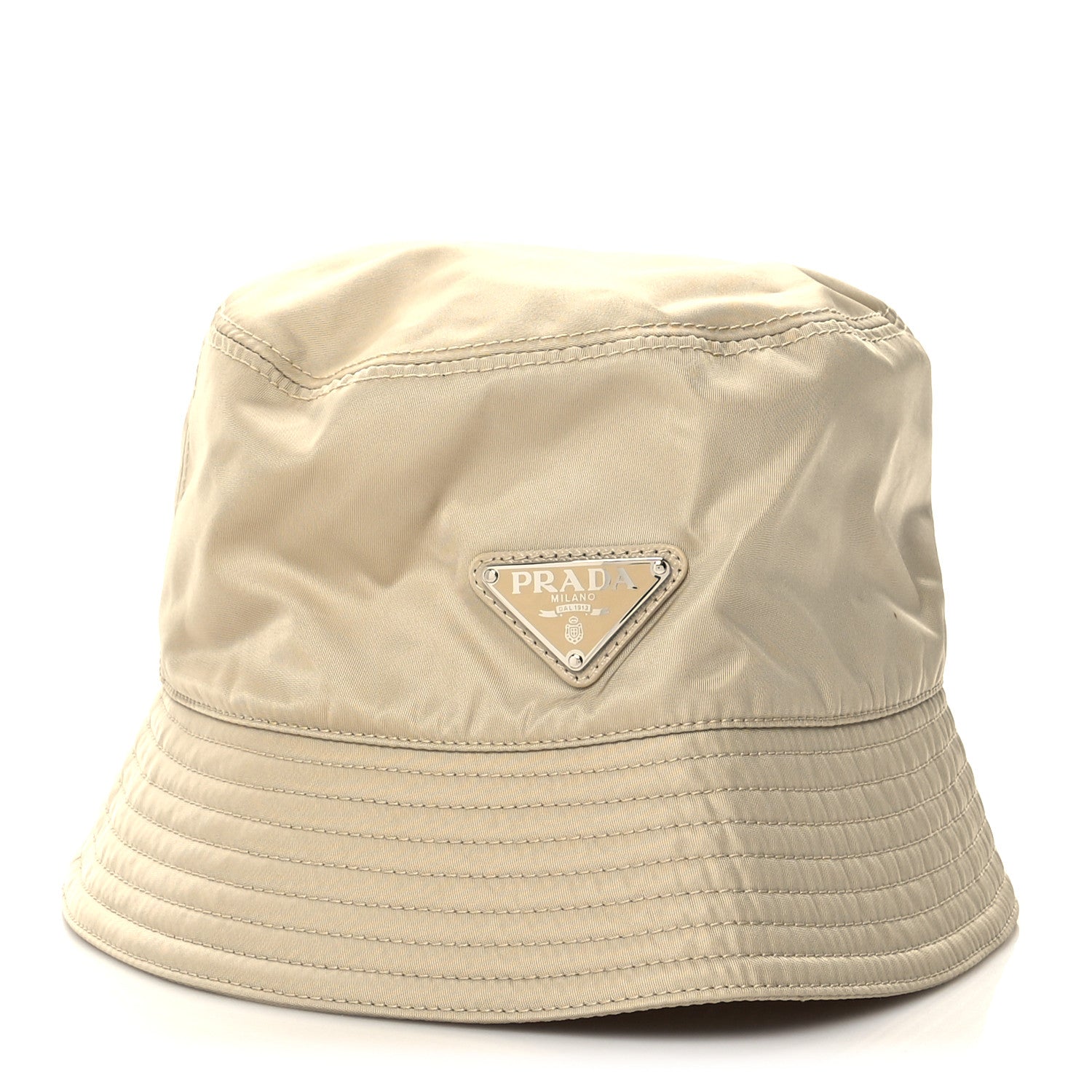 Prada Re-Nylon Metal Triangle Logo Womens Bucket Hat M Deserto 2 of 8