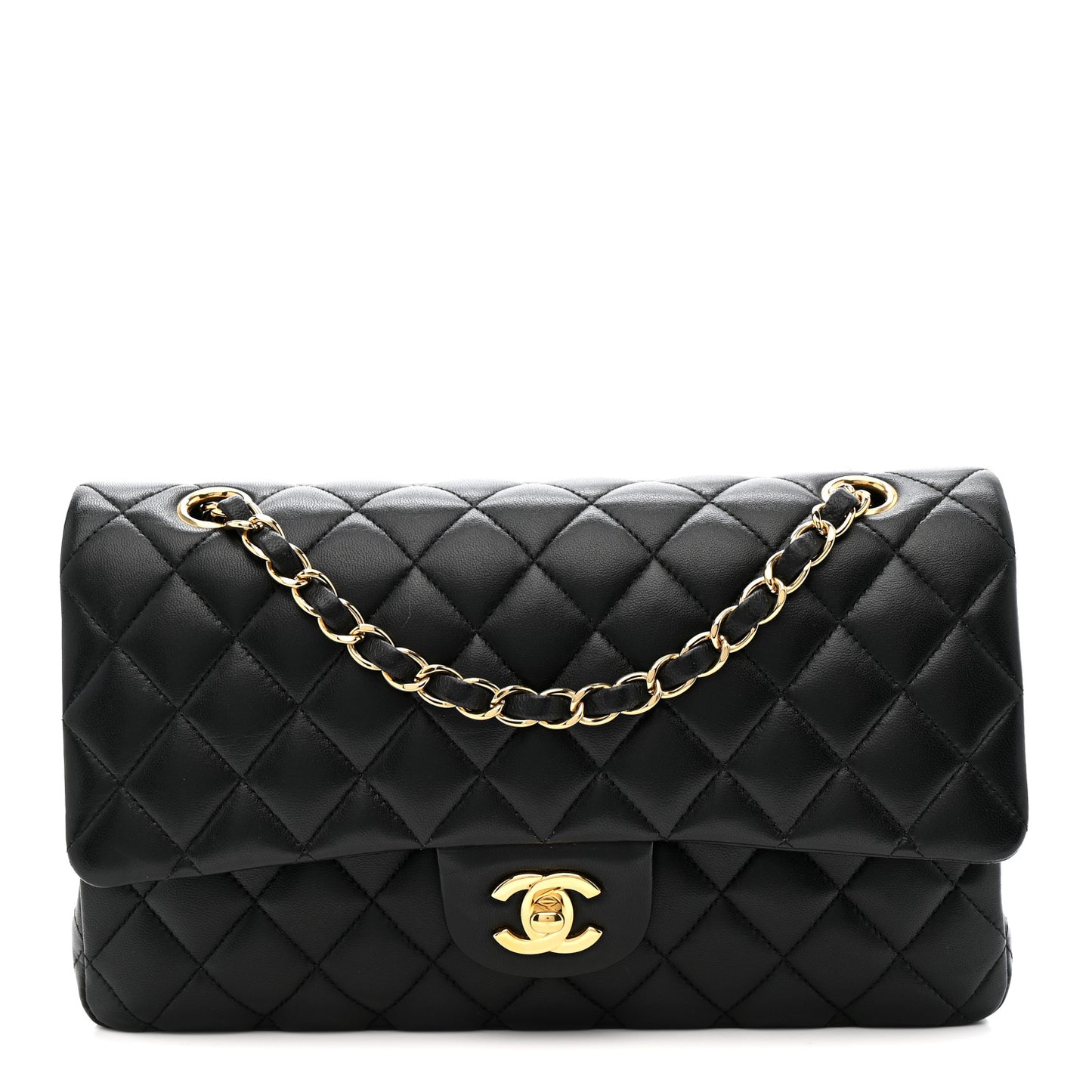 Lambskin Quilted Medium Double Flap Black