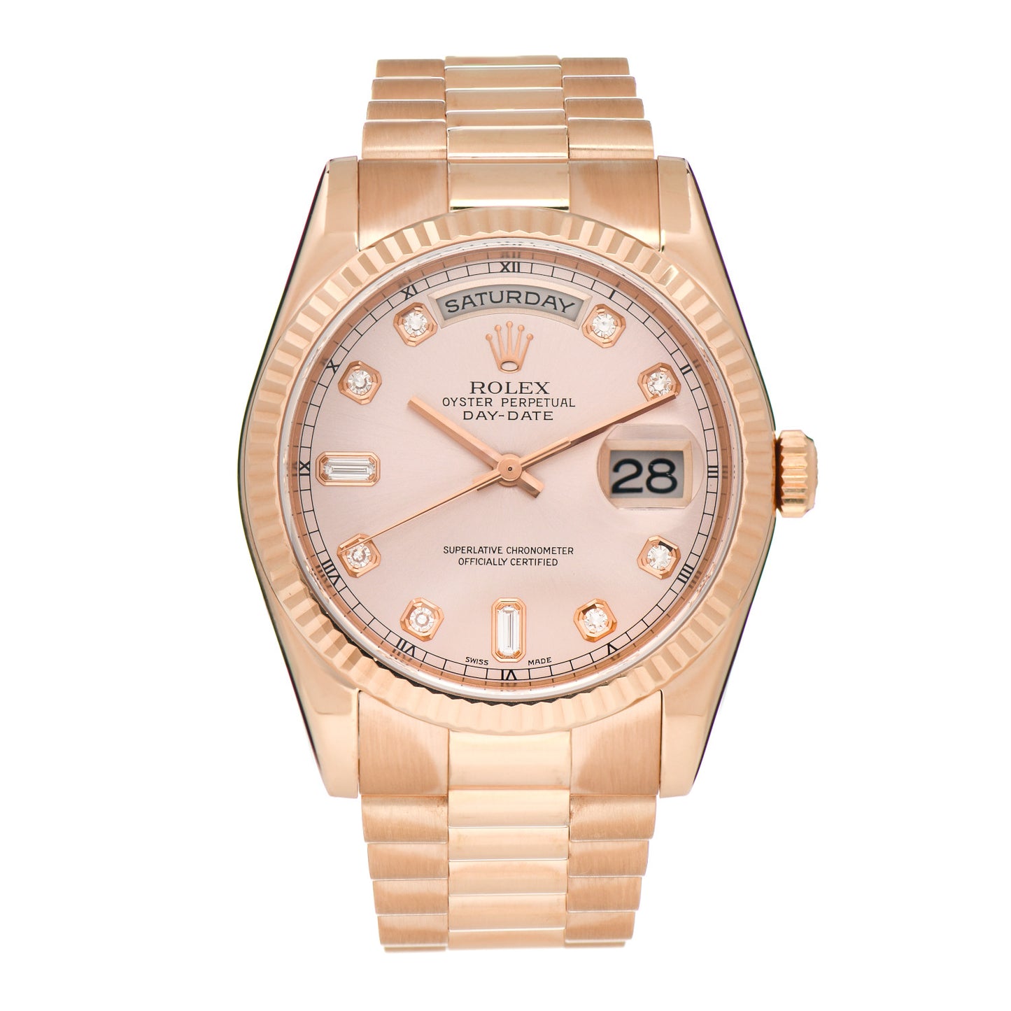 18K Everose Gold Diamond 36mm Oyster Perpetual Day-Date President Watch Rose 118235