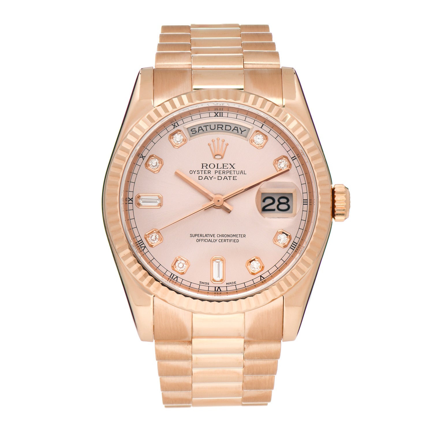 Rolex 18K Everose Gold Diamond 36mm Oyster Perpetual Day-Date President Watch Rose 118235 1 of 4