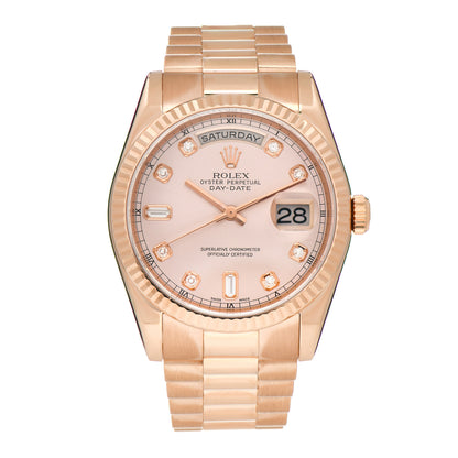 Rolex 18K Everose Gold Diamond 36mm Oyster Perpetual Day-Date President Watch Rose 118235 1 of 4