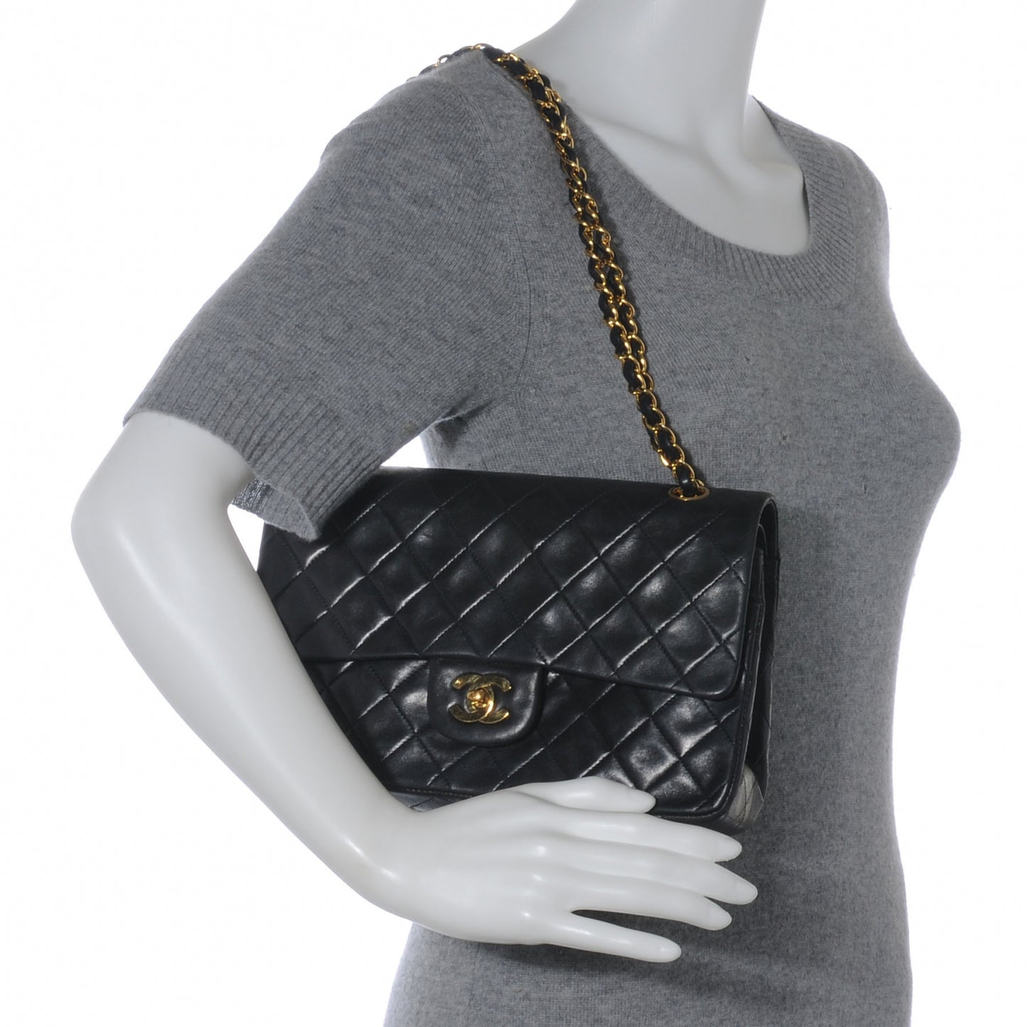 Lambskin Medium Double Flap Black
