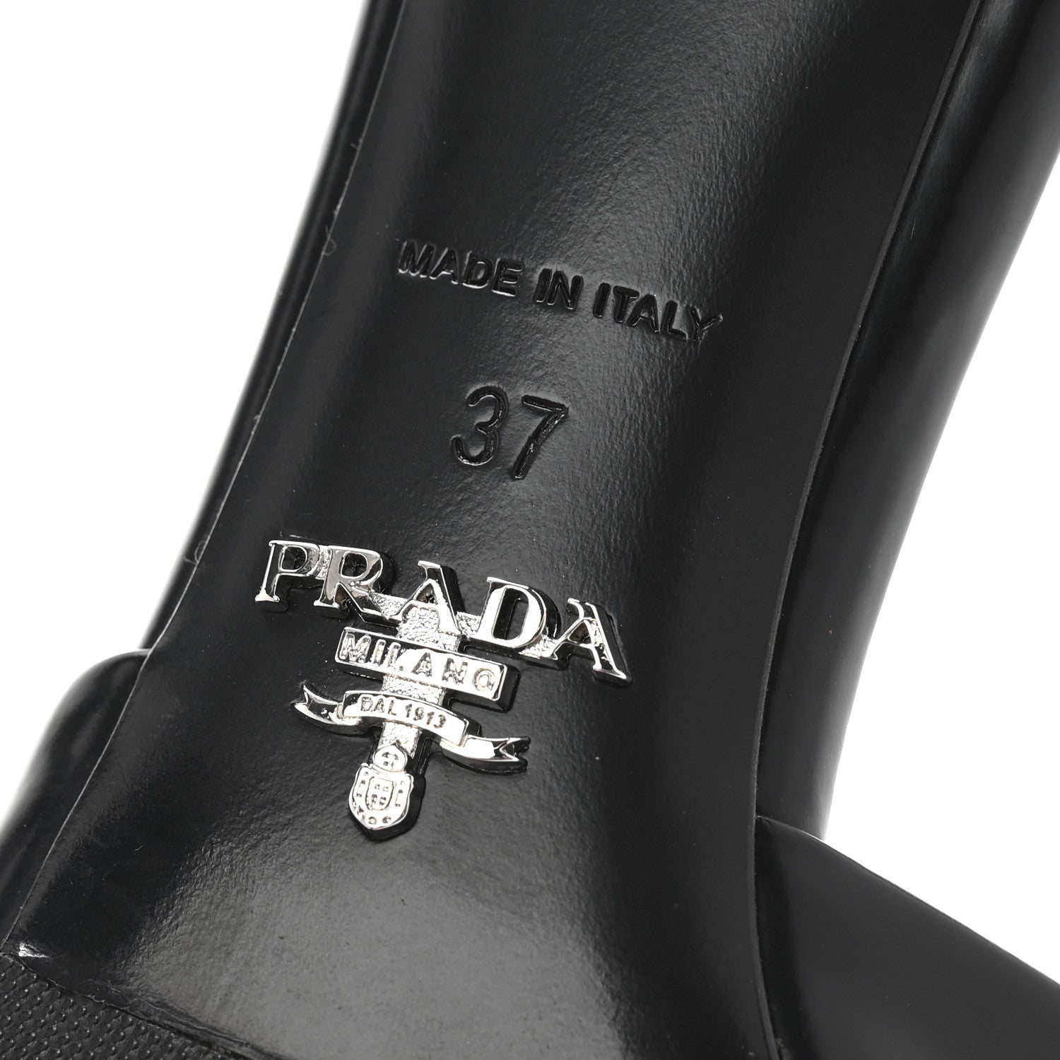 Prada Spazzolato Nylon Flower Metal Triangle Logo Slide Sandals 37 Black 7 of 9