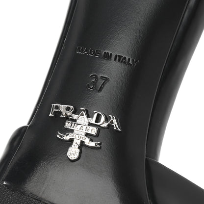 Prada Spazzolato Nylon Flower Metal Triangle Logo Slide Sandals 37 Black 7 of 9