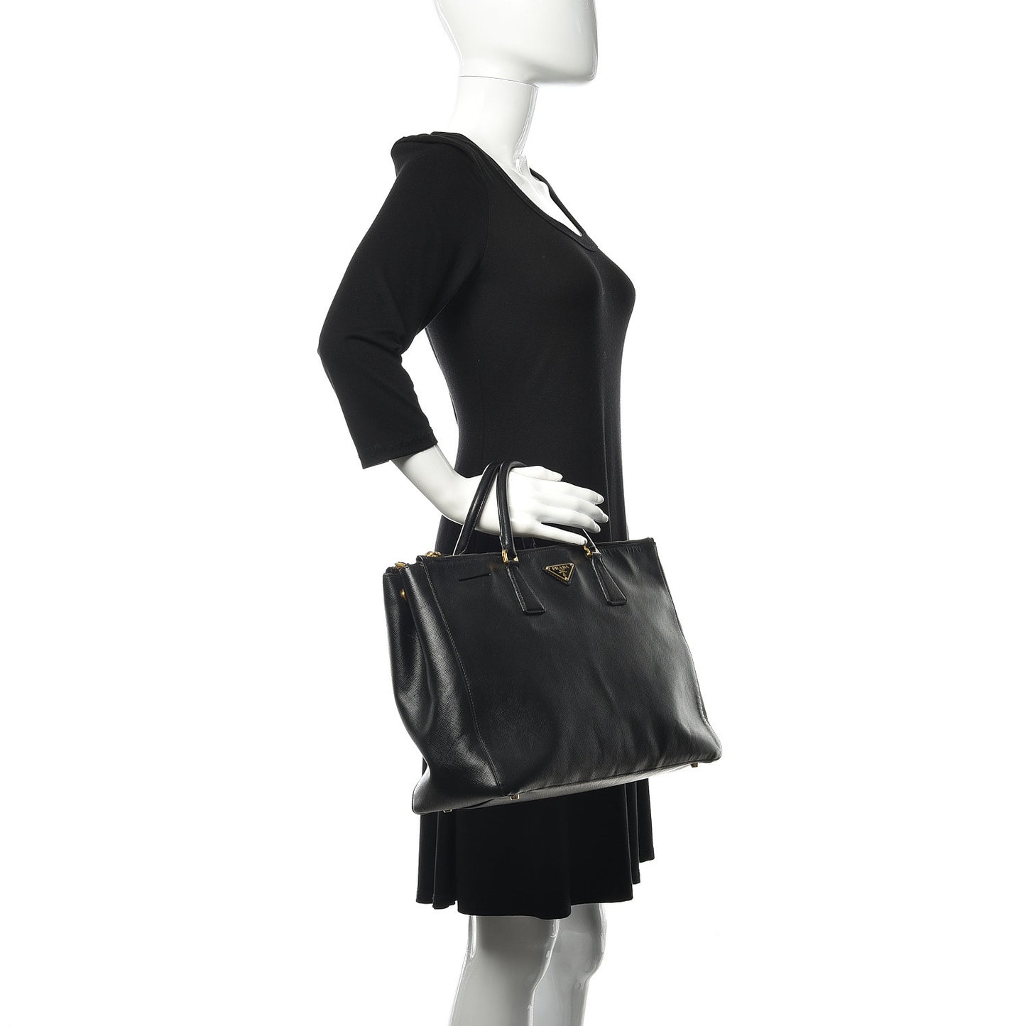Saffiano Lux Large Double Zip Tote Black