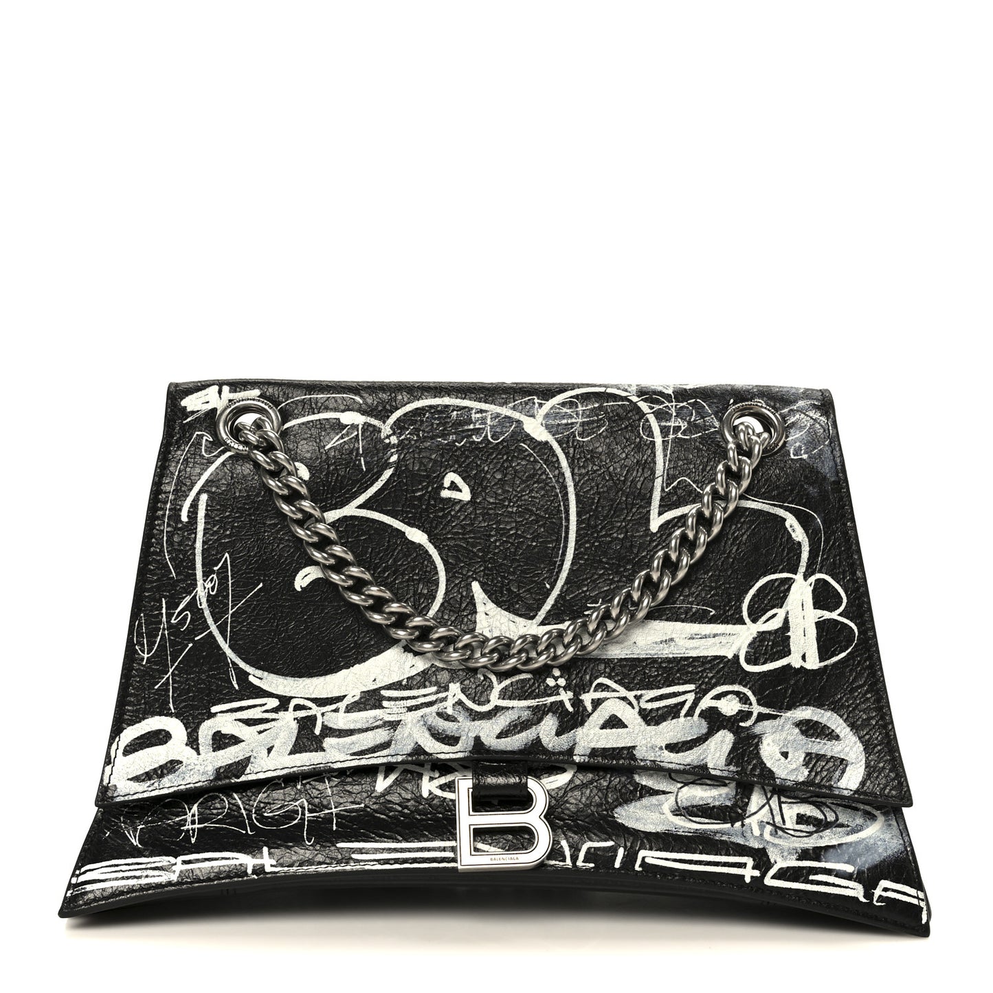 Agneau Arena Graffiti Medium Crush Chain Bag Black White
