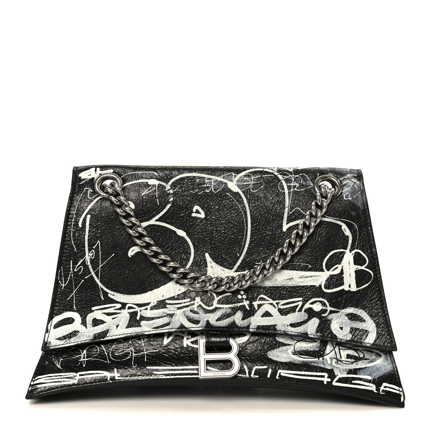 Balenciaga Agneau Arena Graffiti Medium Crush Chain Bag Black White 1 of 10