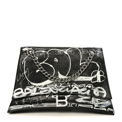 Balenciaga Agneau Arena Graffiti Medium Crush Chain Bag Black White 1 of 10
