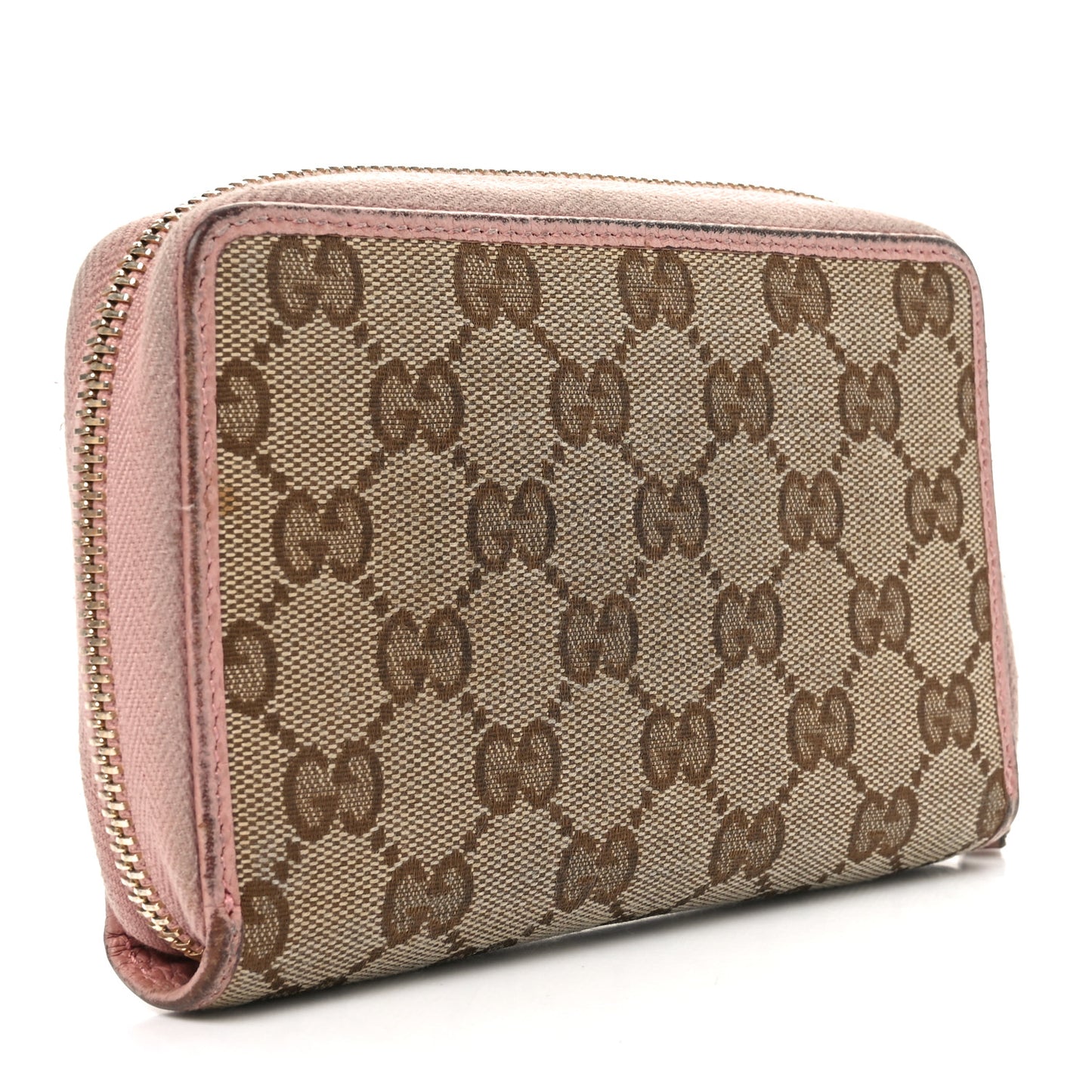 Monogram Dollar Calfskin Zip Around Compact Wallet Beige Ebony Soft Pink