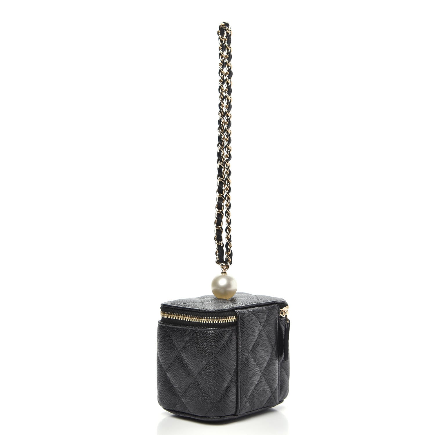 Chanel Caviar Quilted Mini Pearl On Top Vanity Case With Chain Black 3 of 10