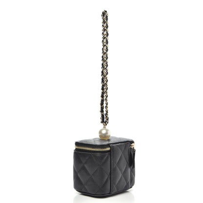 Chanel Caviar Quilted Mini Pearl On Top Vanity Case With Chain Black 3 of 10