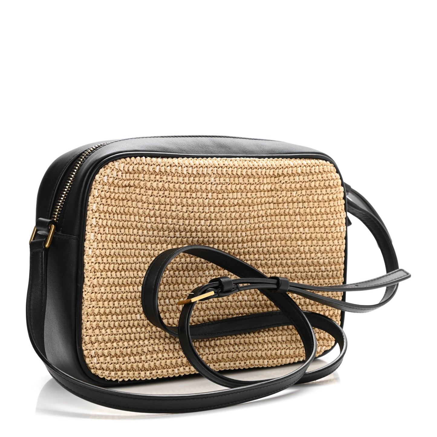 Raffia Canvas Monogram Lou Camera Bag Beige Black