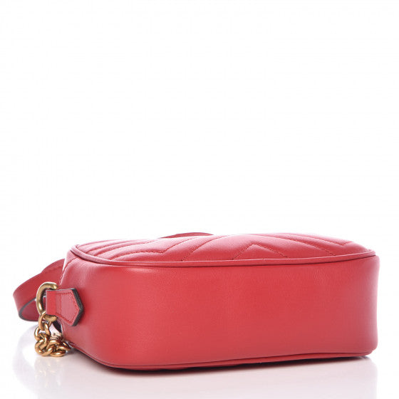 Gucci Calfskin Matelasse Mini GG Marmont Chain Shoulder Bag Hibiscus Red 4 of 9