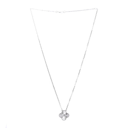 Van Cleef & Arpels 18K White Gold Diamond Guilloche Vintage Alhambra Pendant Necklace 3 of 6