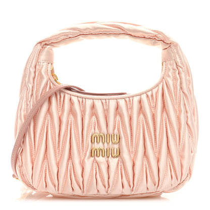 Miu Miu Satin Matelasse Mini Wander Hobo Alabaster Pink 1 of 8