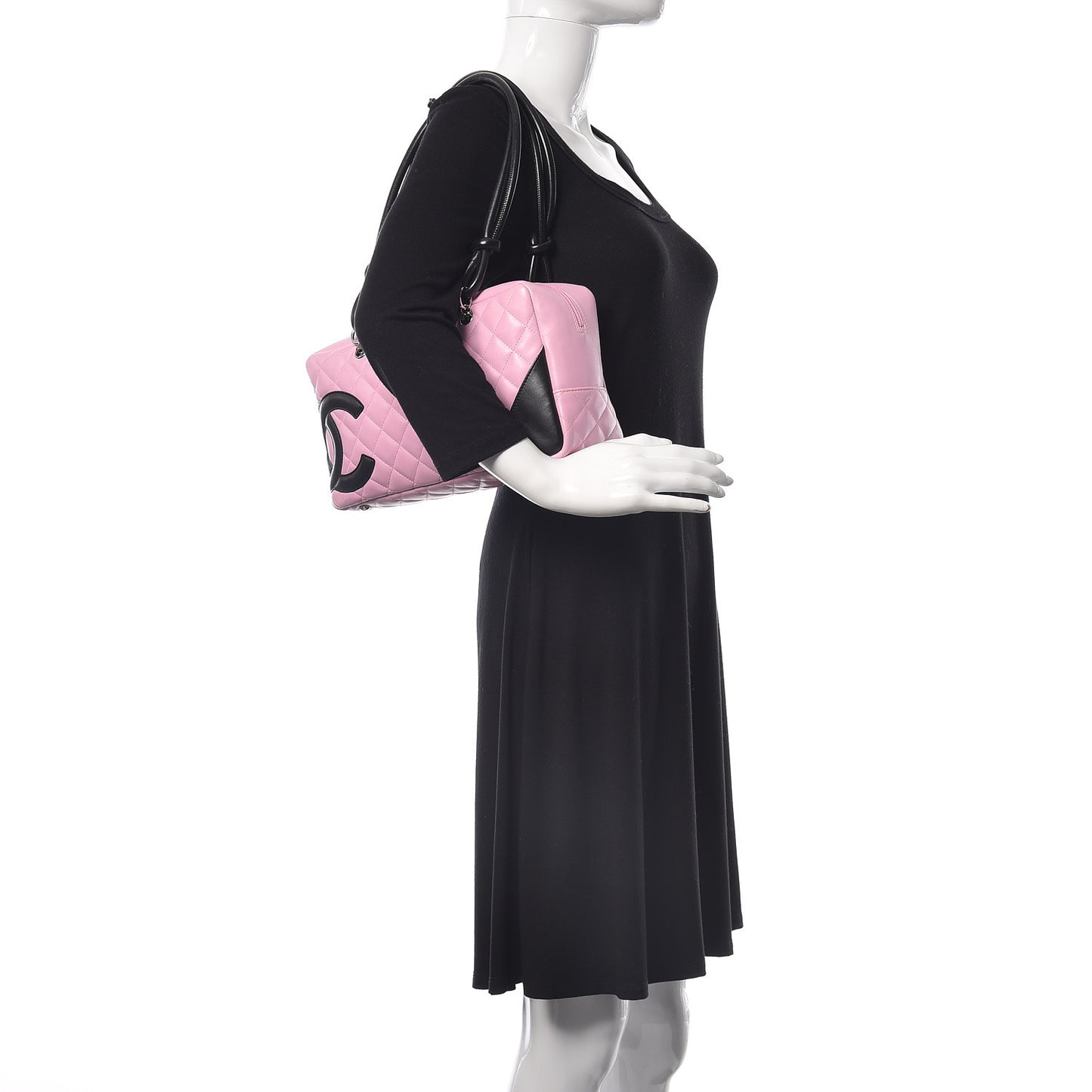 Calfskin Quilted Large Cambon Bowler Pink Black