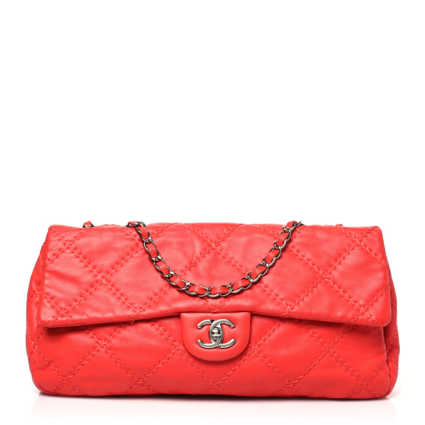 Calfskin Double Stitched Flap Red