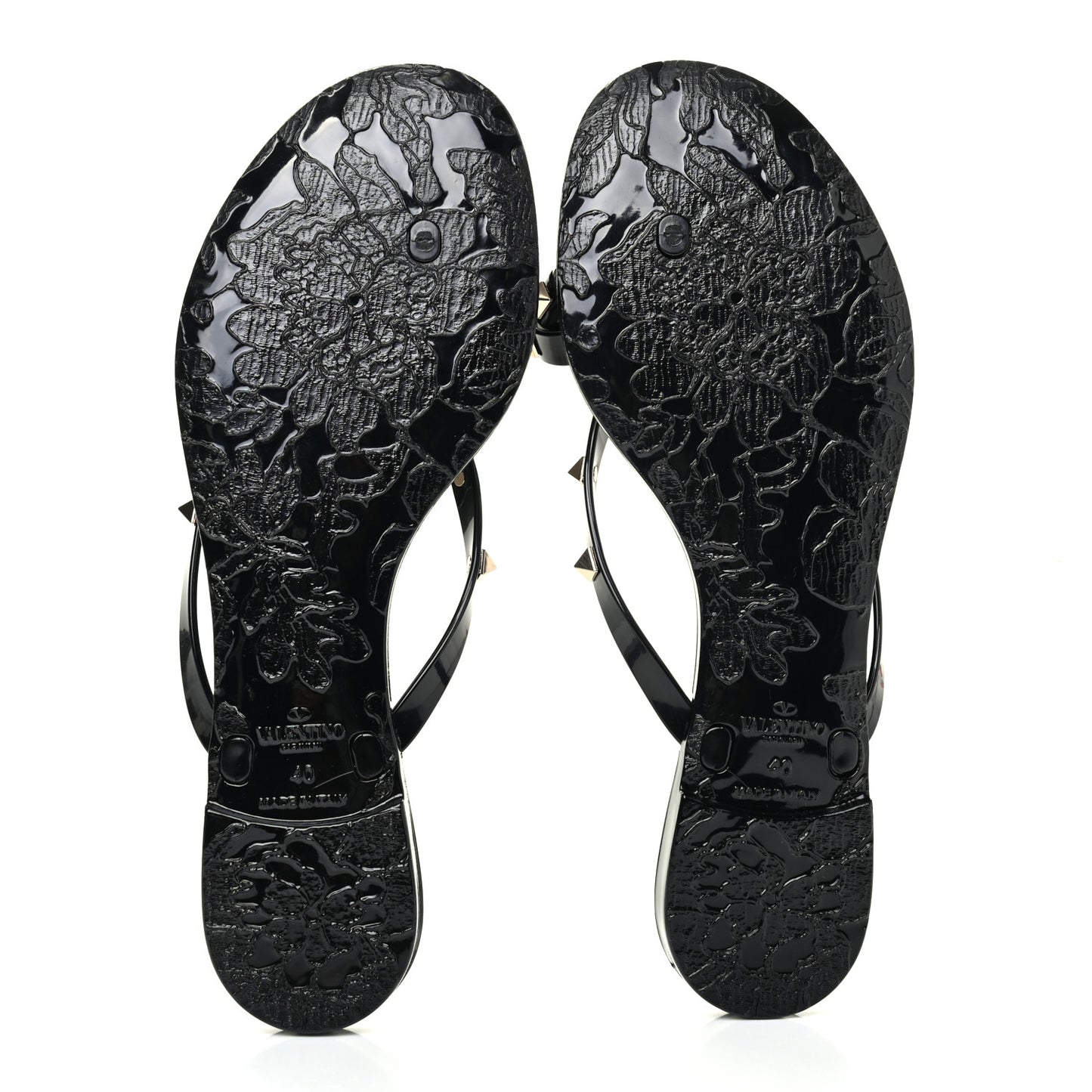 PVC Jelly Rockstud Bow Thong Sandals 40 Black