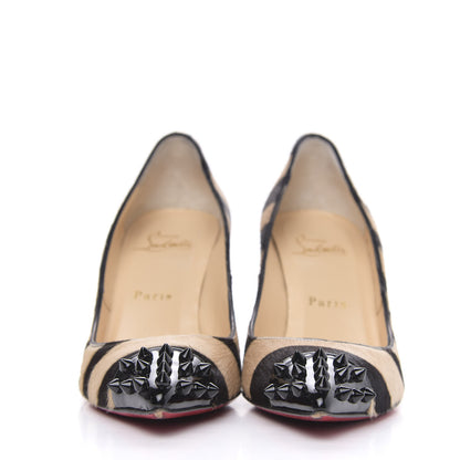 Christian Louboutin Calf Hair Patent Zebra Print Geo 85 Pumps 36.5 Dune Black 2 of 9