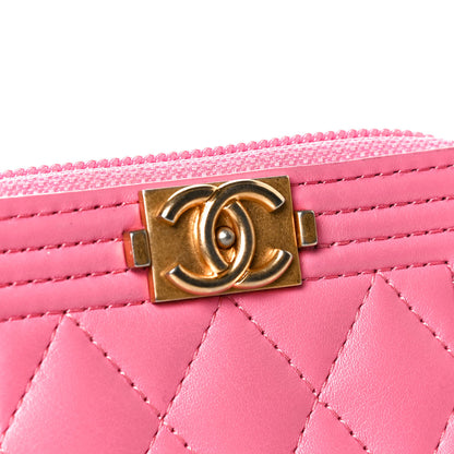 Chanel Lambskin Quilted Boy Zip Around Coin Purse Wallet Pink 6 of 10
