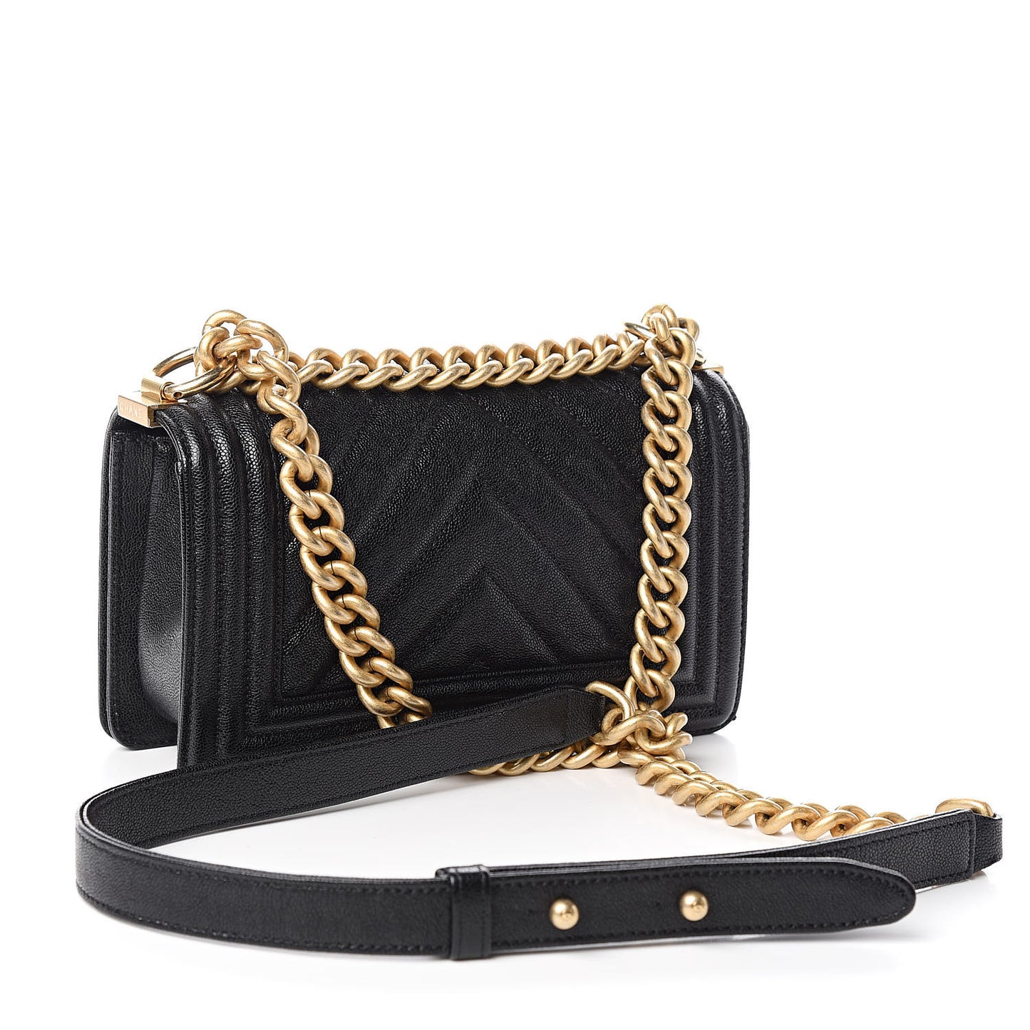 Caviar Chevron Quilted Small Boy Flap Black