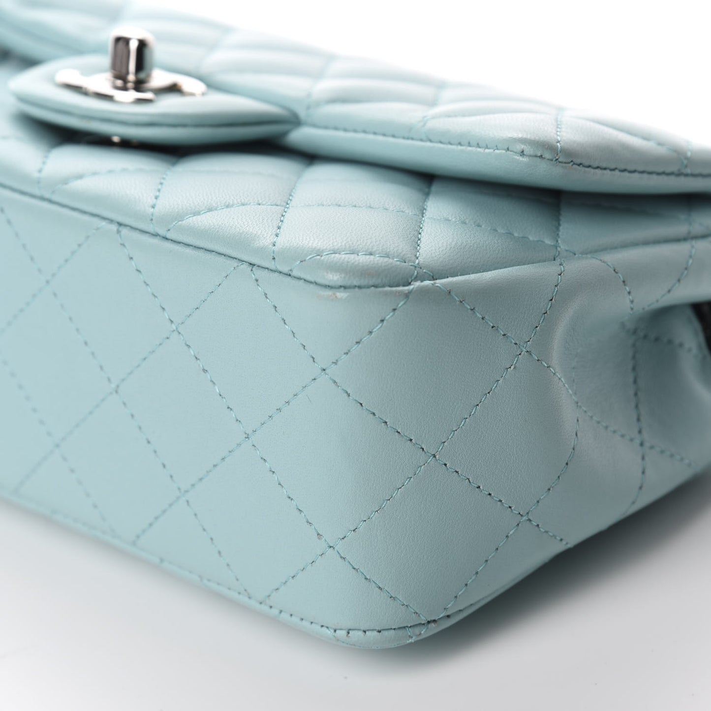 Lambskin Quilted Mini Rectangular Flap Light Blue