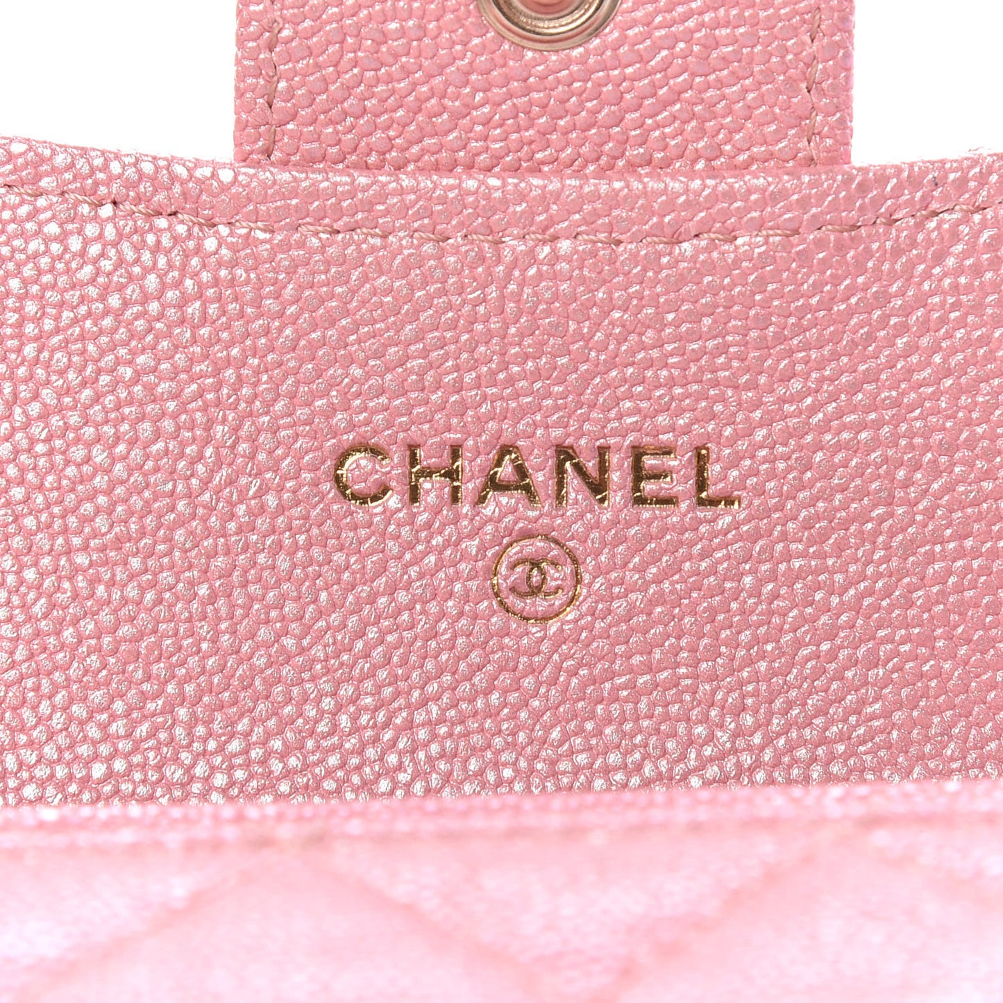 Iridescent Caviar Quilted Flap Card Holder Rose Pink