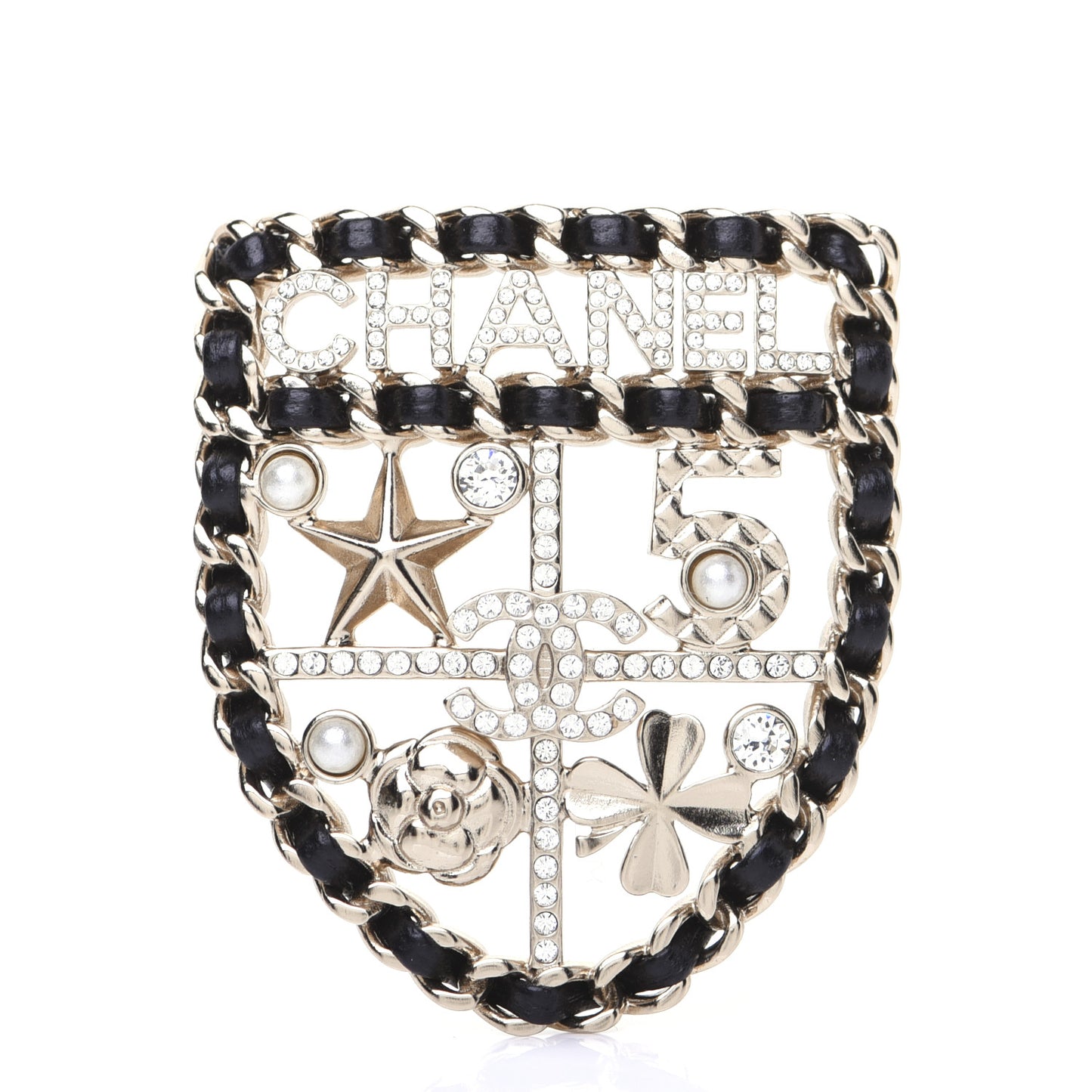 Lambskin Pearl Strass Sergeant Shield Brooch Gold