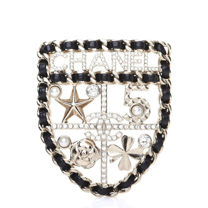 Chanel Lambskin Pearl Strass Sergeant Shield Brooch Gold 1 of 7