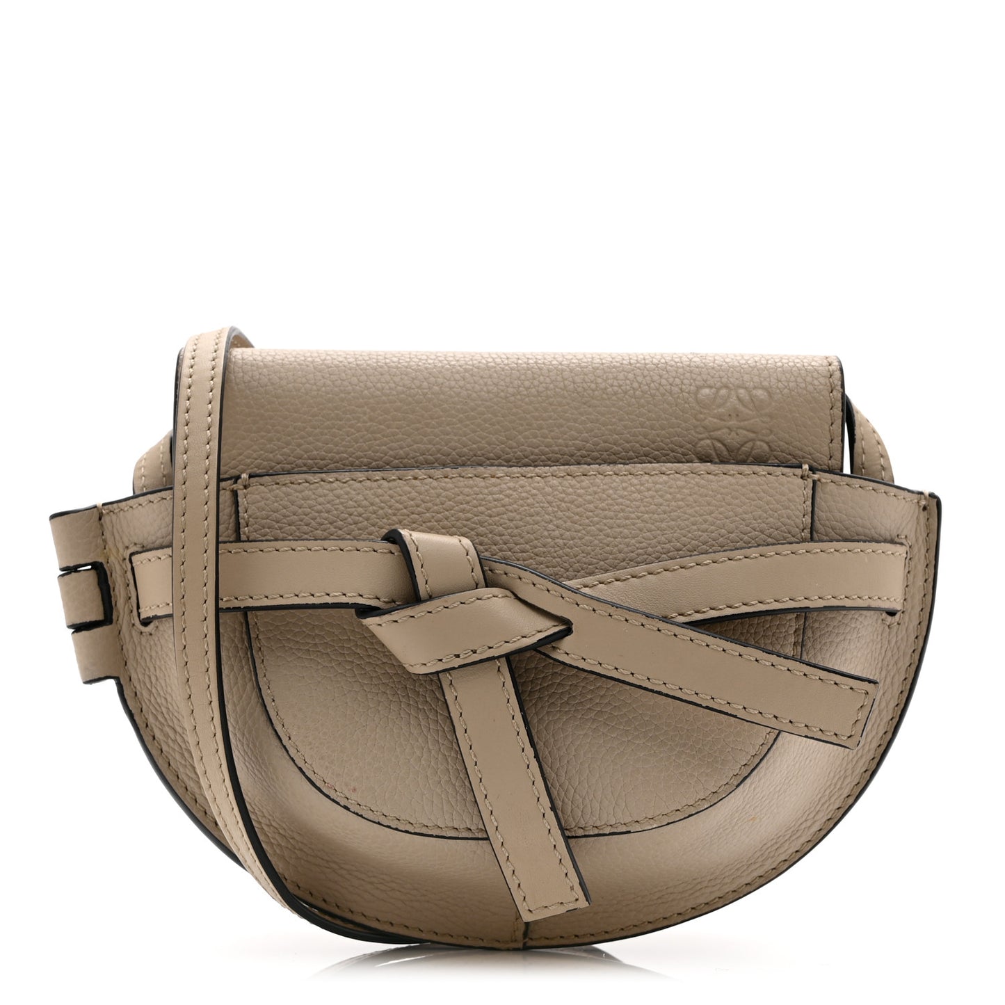 Pebble Grain Calfskin Mini Gate Dual Bag Light Oat