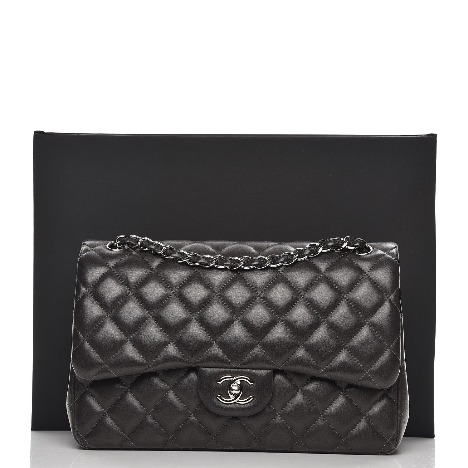 Chanel Lambskin Quilted Jumbo Double Flap Dark Grey 9 of 10