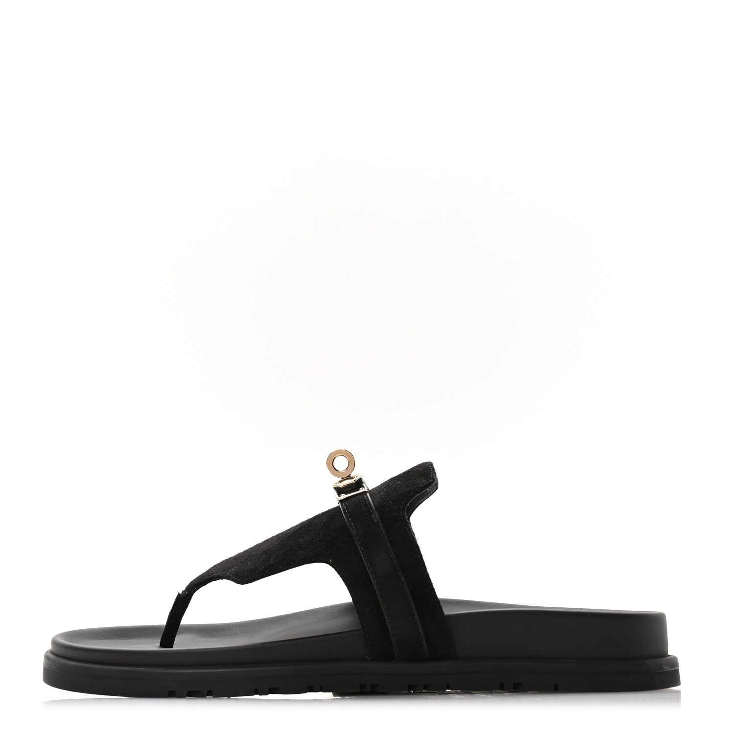 Hermes Suede Goatskin Womens Empire Sandals 38 Black 1 of 9