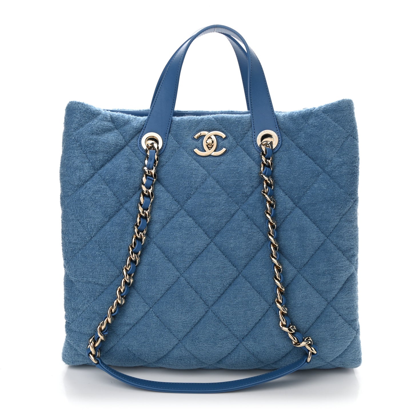 Terry Cotton Quilted Coco Beach Shopping Tote Blue