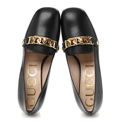Gucci Malaga Kid Sylvie Web Chain Mid Heel Loafers 38 Black 2 of 11