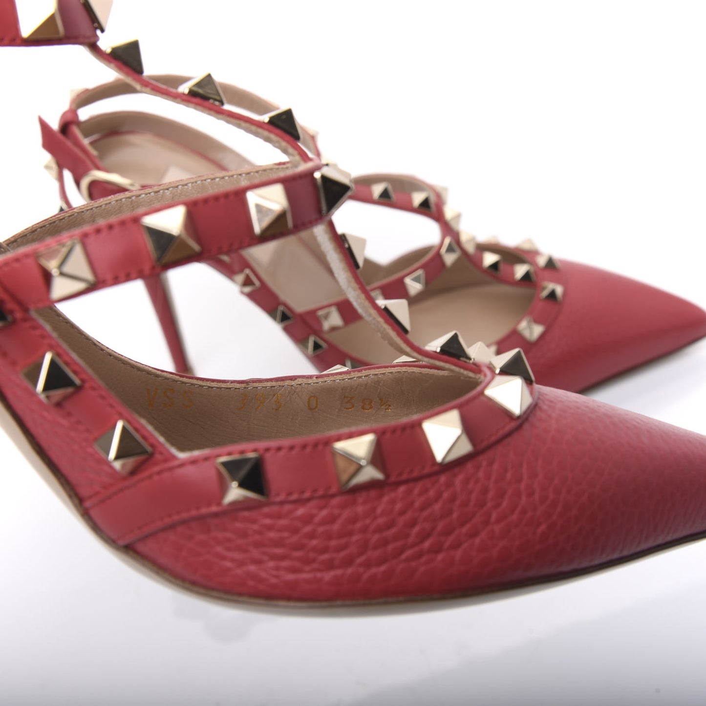 Pebbled Calfskin Rockstud Ankle Strap 100mm Pumps 38.5 Rock Pink