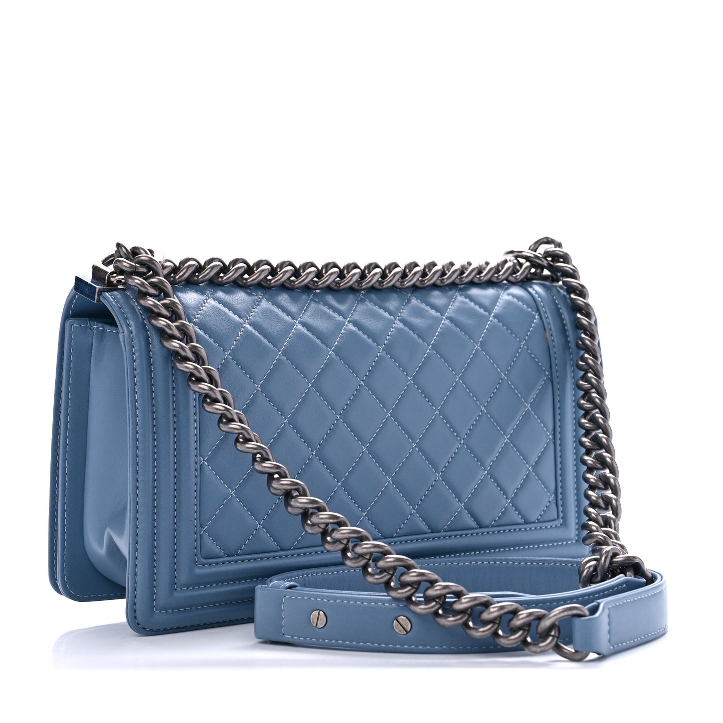 Lambskin Quilted Medium Boy Flap Light Blue
