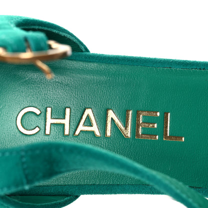 Chanel Suede Kidskin Patent Calfskin CC Platform Pumps 38.5 Green Black 9 of 11
