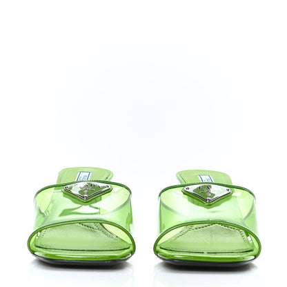 Prada Plexiglass Vernice Metal Triangle Logo 65mm Slide Sandals 38 Mela 2 of 7
