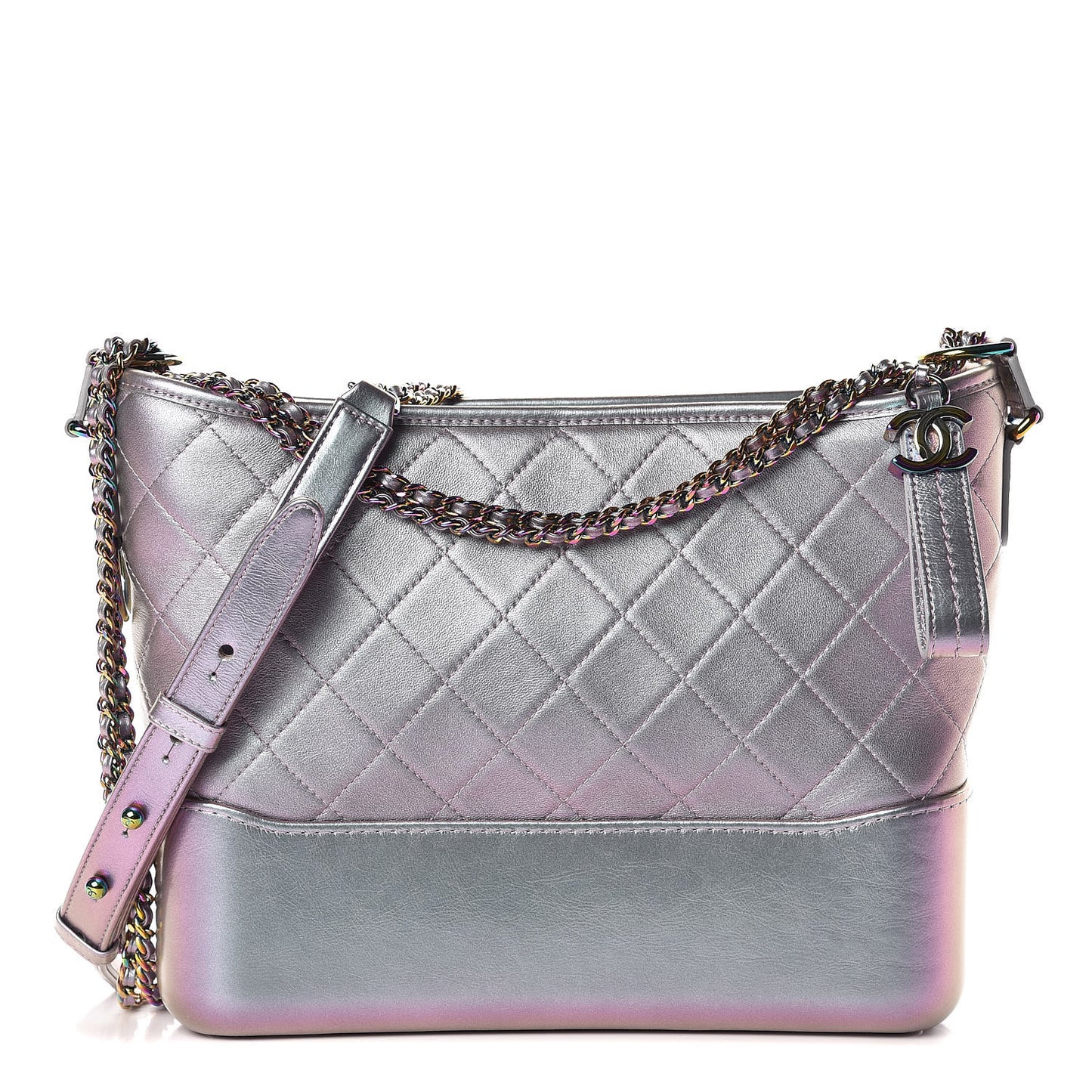 Iridescent Lambskin Calfskin Quilted Medium Gabrielle Hobo Light Purple