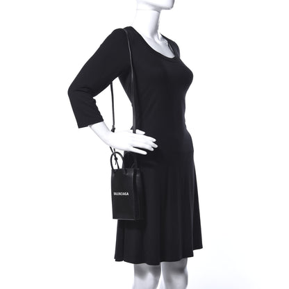 Balenciaga Squared Calfskin Logo Shopping Phone Holder Bag Black 2 of 11