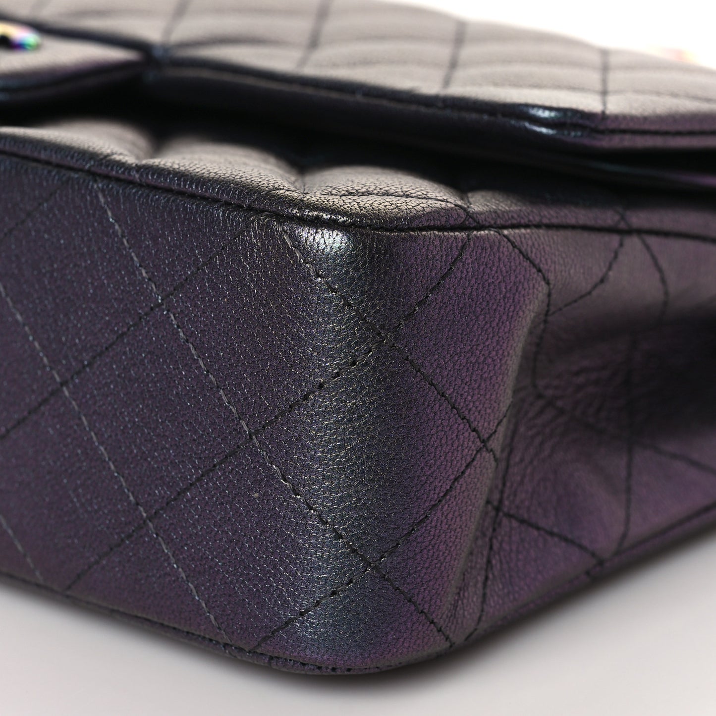Iridescent Goatskin Quilted Medium Double Flap Purple