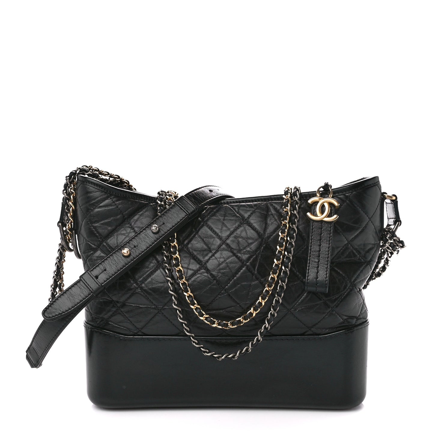 Aged Calfskin Quilted Medium Gabrielle Hobo Black