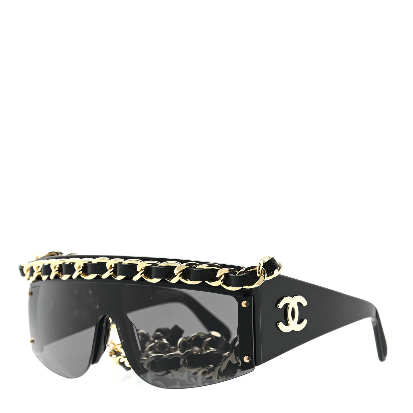 Lambskin Chain Shield Sunglasses Black