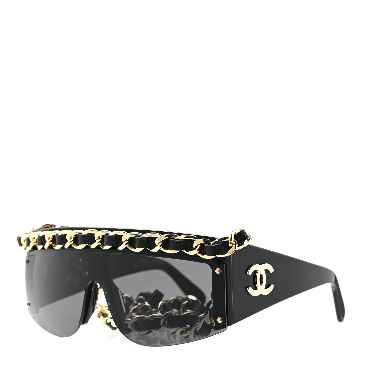 Chanel Lambskin Chain Shield Sunglasses Black 1 of 6