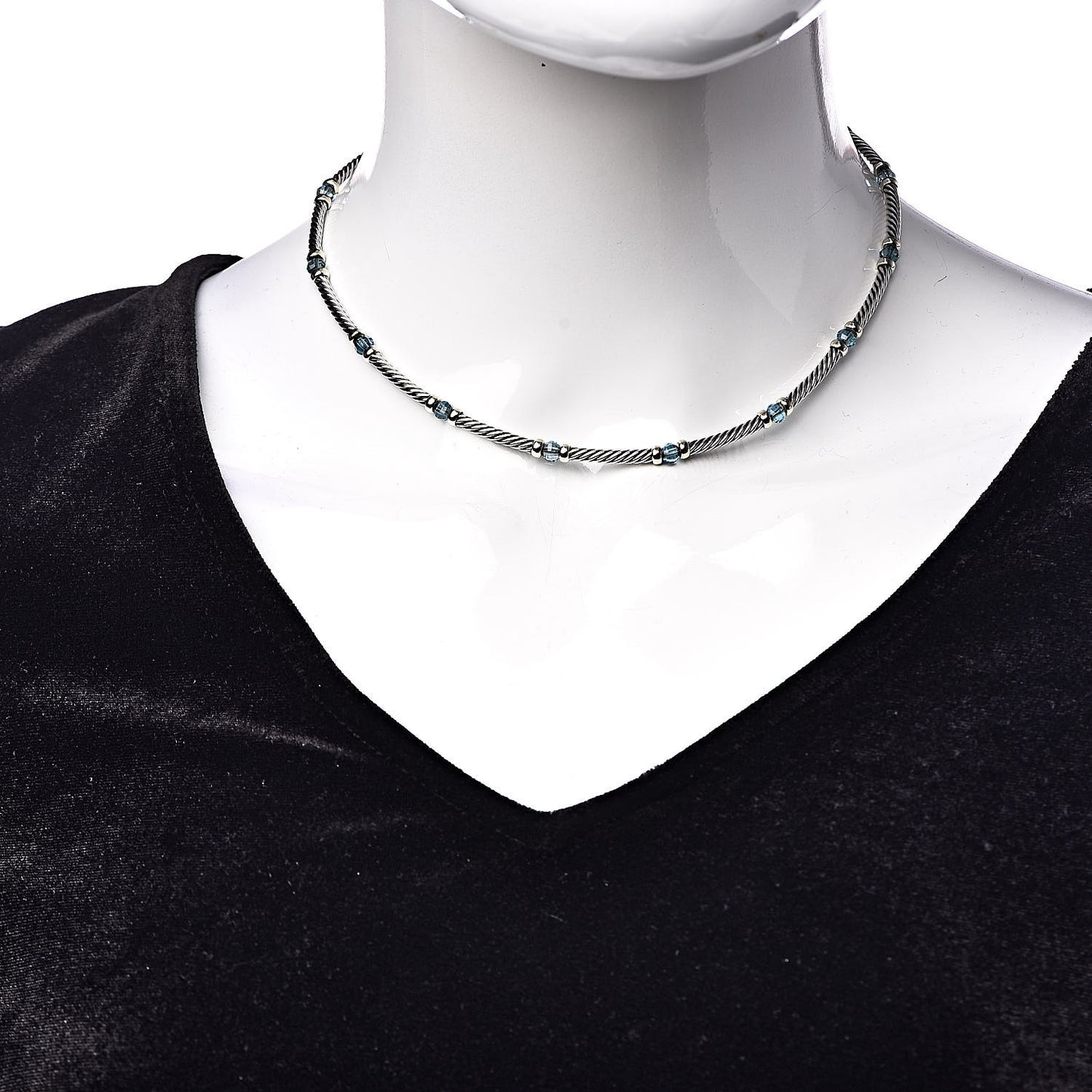 Sterling Silver 14K Yellow Gold Blue Topaz Metro Necklace