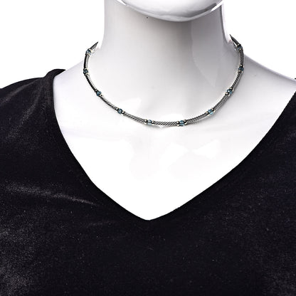 David Yurman Sterling Silver 14K Yellow Gold Blue Topaz Metro Necklace 2 of 4