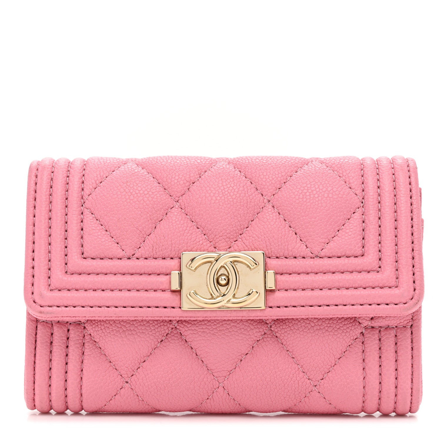 Chanel Caviar Quilted Boy Flap Card Holder Wallet Light Pink 1 of 8