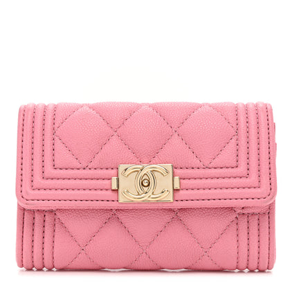 Chanel Caviar Quilted Boy Flap Card Holder Wallet Light Pink 1 of 8