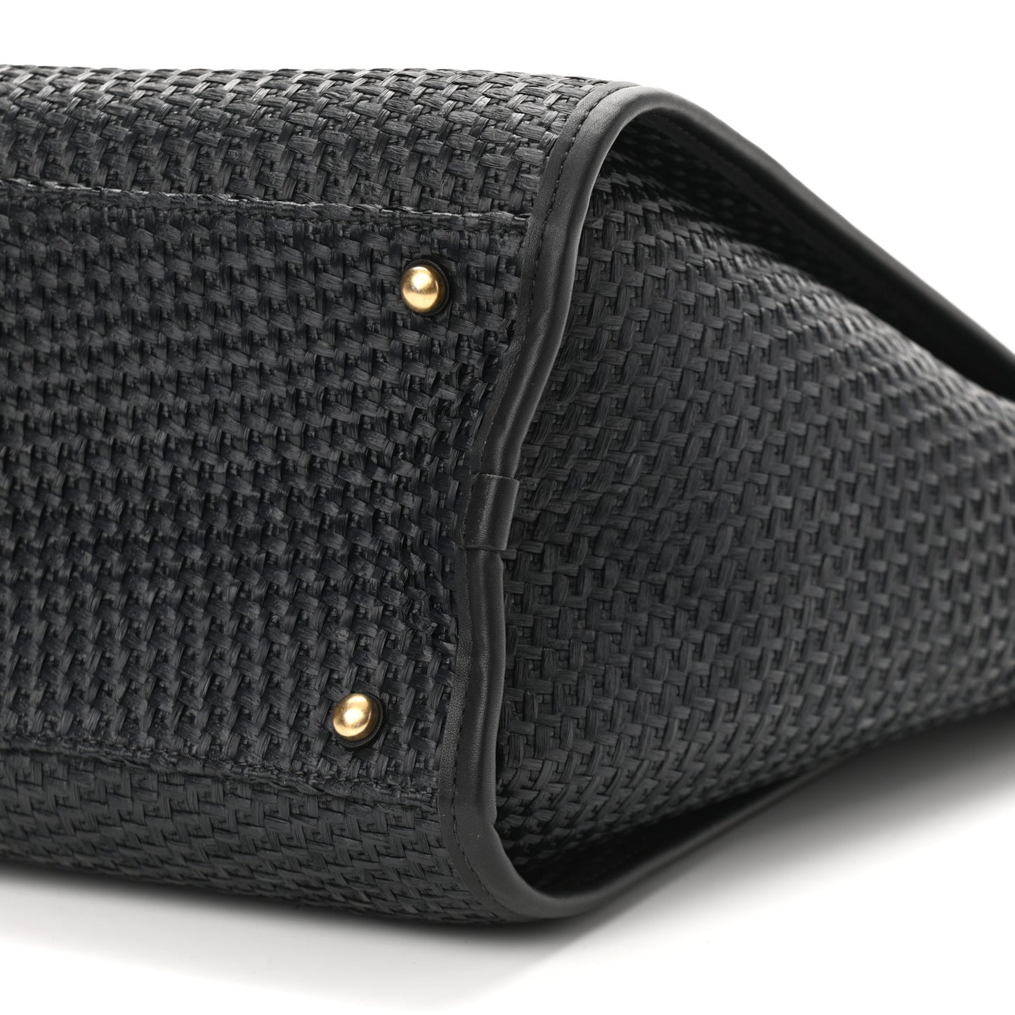 Straw Raffia Calfskin Chain Medium Deauville Tote Black